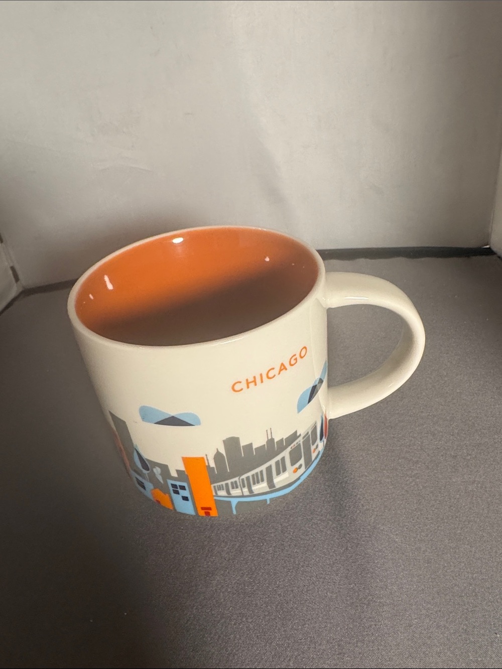 Starbucks Chicago Skyline Mug with Orange Interior and Blue‎ Accents